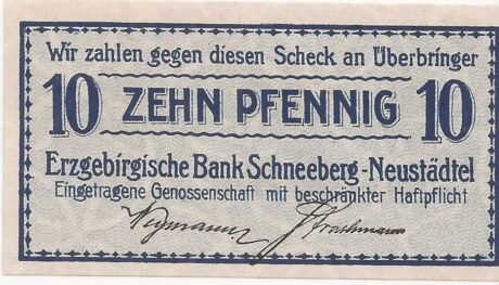 Аверс банкноты 10 fenigów Erzgebirgische Bank (Niemcy)