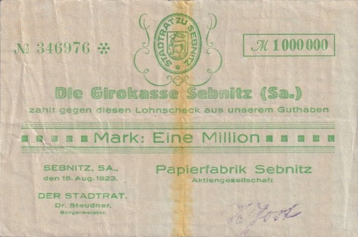 Аверс банкноты 1000000 Marks (Германия) 1923 года