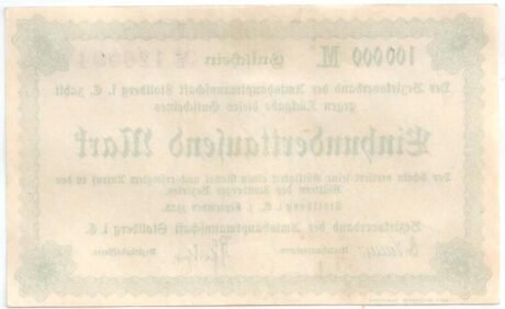 Реверс банкноты 100000 marek (Niemcy) 1923