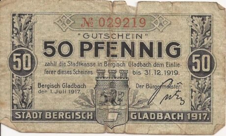 Аверс банкноты 50 fenigów (Niemcy) 1917