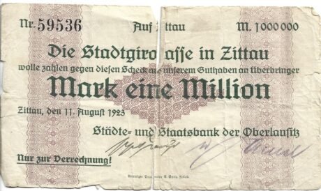 Аверс банкноты 1000000 Mark Städte- und Staatsbank der Oberlausitz (Niemcy) 1923