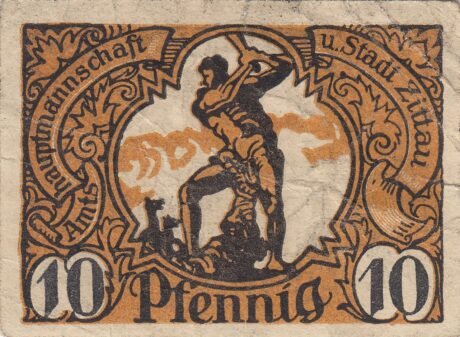 Реверс банкноты 10 fenigów (Niemcy)