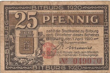 Аверс банкноты 25 fenigów (Niemcy) 1920
