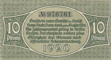Аверс банкноты 10 fenigów (Niemcy) 1920