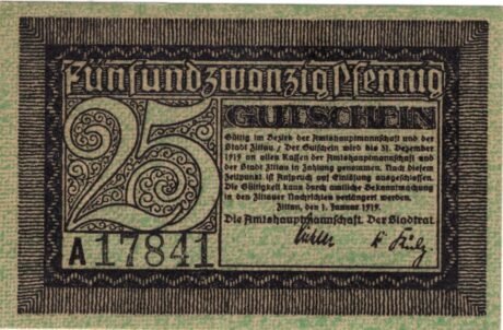 Аверс банкноты 25 fenigów (Niemcy) 1919
