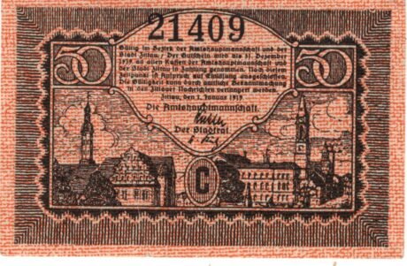 Аверс банкноты 50 fenigów (Niemcy) 1919