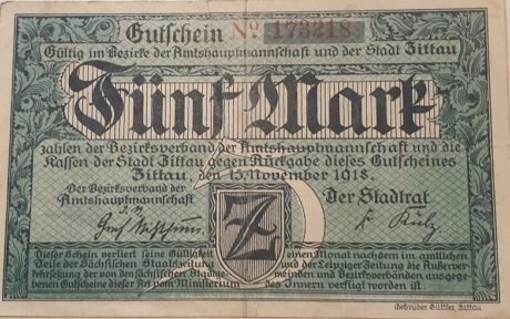 Аверс банкноты 5 marek (Niemcy) 1918