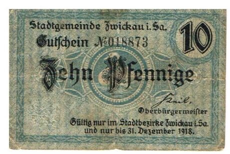 Аверс банкноты 10 Pfennige (Германия)