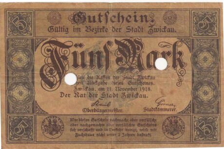 Аверс банкноты 5 marek (Niemcy) 1918