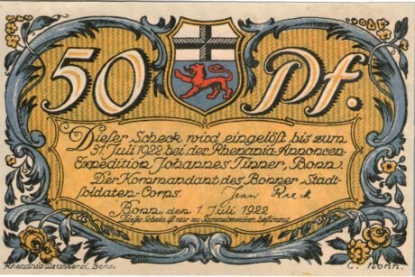 Аверс банкноты 50 fenigów Stadtsoldaten-Corps (Niemcy) 1922