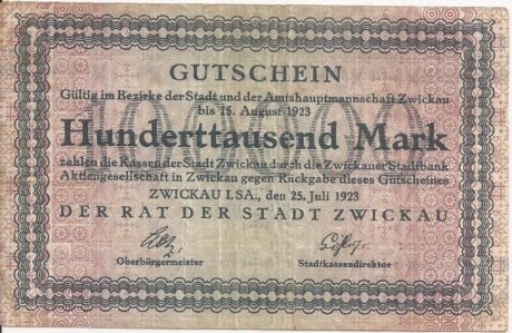 Аверс банкноты 100000 Mark (Германия) 1923 года