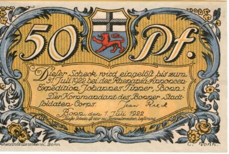 Аверс банкноты 50 fenigów Stadtsoldaten-Corps (Niemcy) 1922