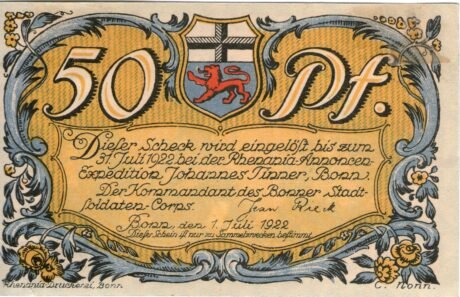Аверс банкноты 50 fenigów Stadtsoldaten-Corps (Niemcy) 1922
