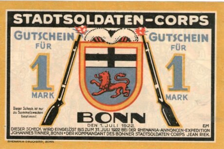 Аверс банкноты 1 Mark Stadtsoldaten-Corps (Niemcy) 1922