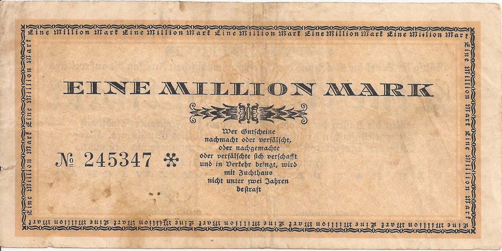 Реверс банкноты 1000000 Mark (Германия) 1923 года