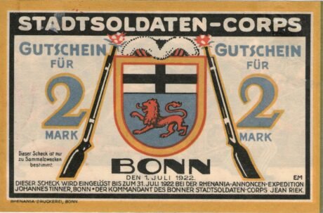 Аверс банкноты 2 Mark Stadtsoldaten-Corps (Niemcy) 1922