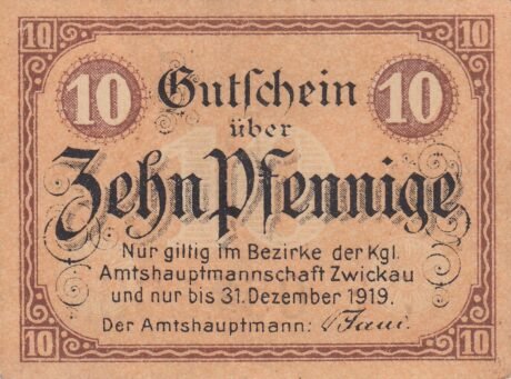 Аверс банкноты 10 fenigów (Niemcy)