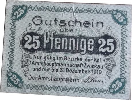 Аверс банкноты 25 fenigów (Niemcy) 1919