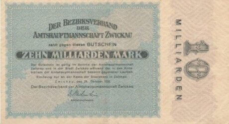 Аверс банкноты 10000000000 Mark (Германия) 1923 года