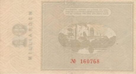 Реверс банкноты 10000000000 Mark (Германия) 1923 года
