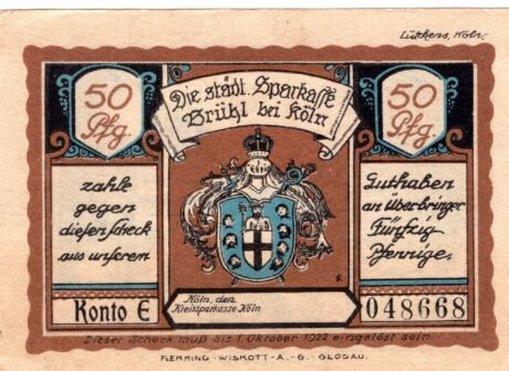Аверс банкноты 50 fenigów Sparkasse (Niemcy) 1921