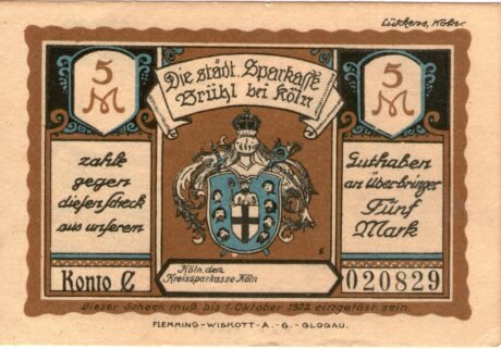 Аверс банкноты 5 Mark Sparkasse (Niemcy) 1921