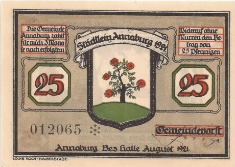 Аверс банкноты 25 fenigów (Niemcy) 1921