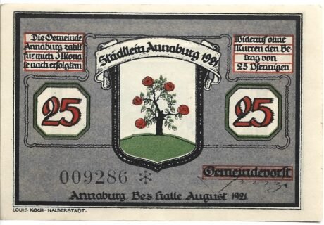 Аверс банкноты 25 fenigów (Niemcy) 1921