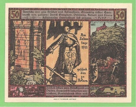 Аверс банкноты 50 fenigów Bergwart (Niemcy) 1921