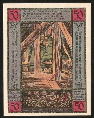 Реверс банкноты 50 fenigów Bergwart (Niemcy) 1921