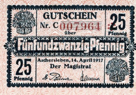 Аверс банкноты 25 fenigów (Niemcy) 1917