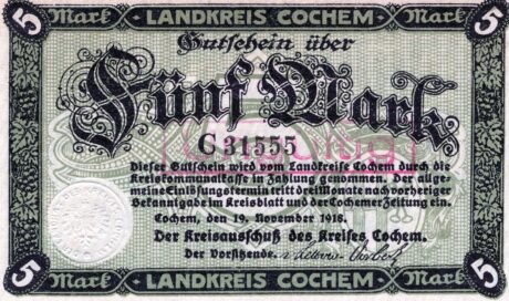 Аверс банкноты 5 марок (Германия) 1918 года