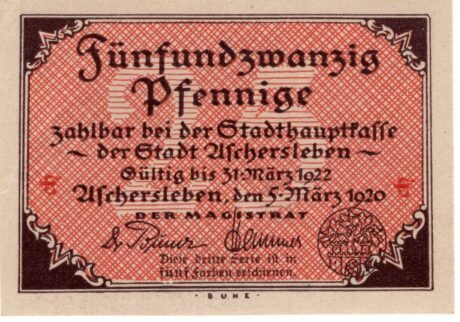 Аверс банкноты 25 fenigów (Niemcy) 1920