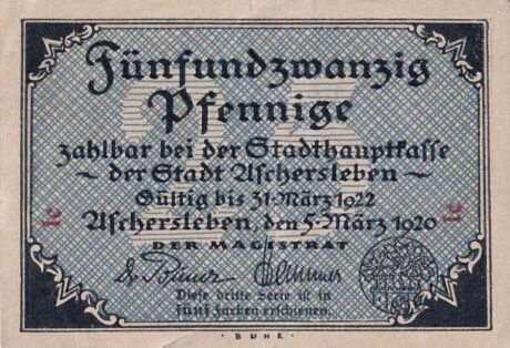 Аверс банкноты 25 fenigów (Niemcy) 1920