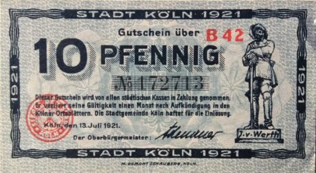 Аверс банкноты 10 fenigów (Niemcy) 1921