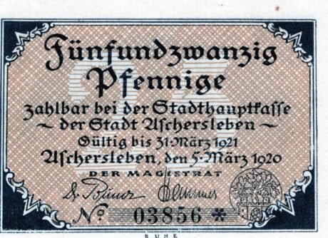 Аверс банкноты 25 fenigów (Niemcy) 1920