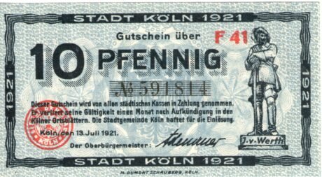 Аверс банкноты 10 fenigów (Niemcy) 1921