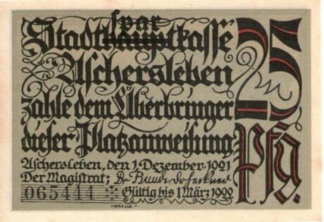 Аверс банкноты 25 fenigów (Niemcy) 1921