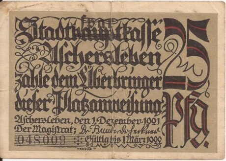 Аверс банкноты 25 fenigów (Niemcy) 1921