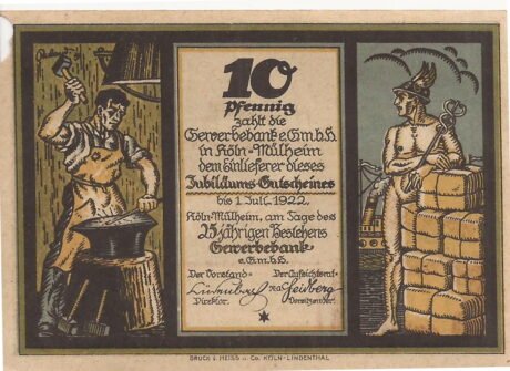 Аверс банкноты 10 fenigów Gewerbebank Köln-Mülheim (Niemcy) 1922