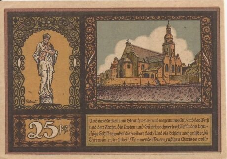 Реверс банкноты 25 fenigów Gewerbebank Köln-Mülheim (Niemcy)