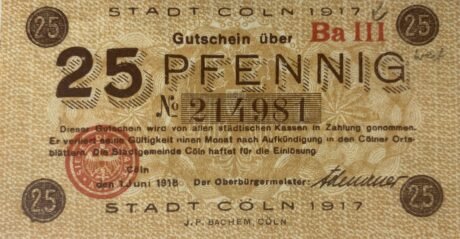 Аверс банкноты 25 fenigów (Niemcy) 1917