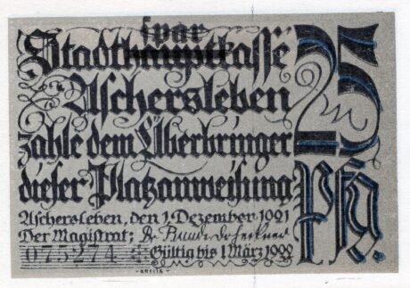 Аверс банкноты 25 fenigów (Niemcy) 1921