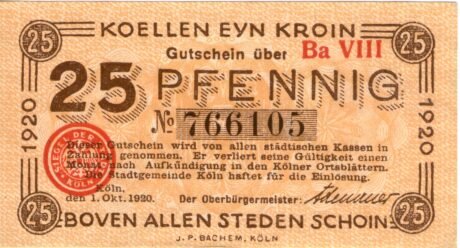 Аверс банкноты 25 fenigów (Niemcy) 1920