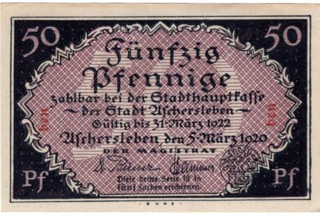 Аверс банкноты 50 fenigów (Niemcy) 1920