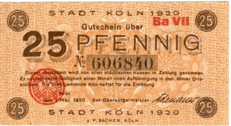Аверс банкноты 25 пфеннигов (Германия) 1920 года