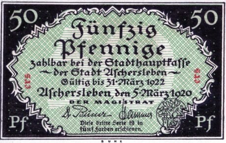 Аверс банкноты 50 fenigów (Niemcy) 1920