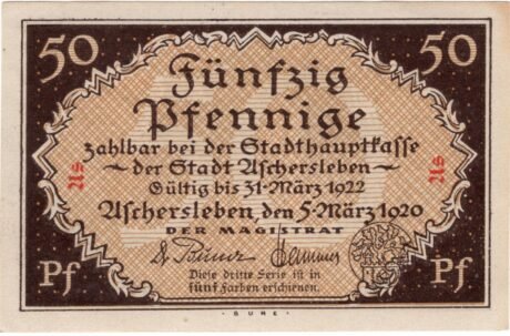 Аверс банкноты 50 fenigów (Niemcy) 1920