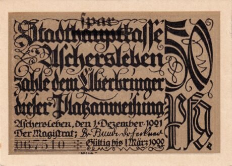 Аверс банкноты 50 fenigów (Niemcy) 1921