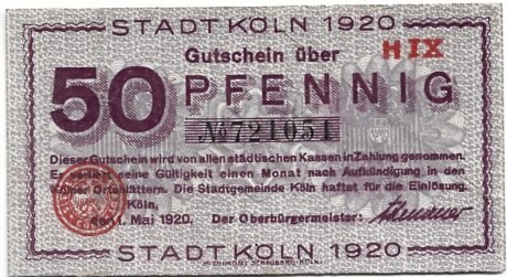 Аверс банкноты 50 fenigów (Niemcy) 1920